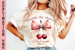 Coquette Pink Cherry Bow PNG, Sublimation Design. Product Image 2