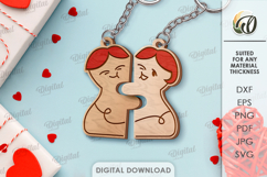 Double Valentines Keychain Laser Cut. Matching Key Ring SVG Product Image 1