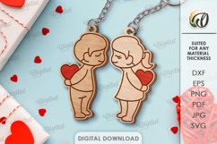 Double Valentines Keychain Laser Cut. Matching Key Ring SVG Product Image 1