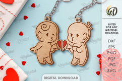Double Valentines Keychain Laser Cut. Matching Key Ring SVG Product Image 1