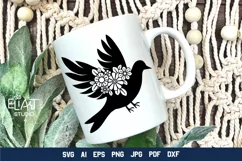 Dove SVG Silhouette Cut File Design with Flowers for Cricut and Silhouette Cutting Machines