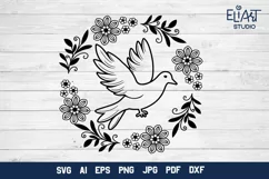 Dove SVG Cut File Design with Flower Frame for Cricut and Silhouette Cutting Machines