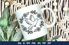 Dove SVG Cut File Design with Flower Frame for Cricut and Silhouette Cutting Machines