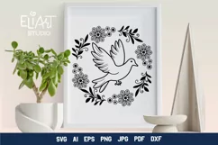 Dove SVG Cut File Design with Flower Frame for Cricut and Silhouette Cutting Machines
