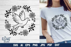 Dove SVG Cut File Design with Flower Frame for Cricut and Silhouette Cutting Machines