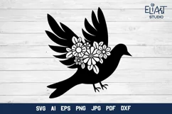Dove SVG Silhouette Cut File Design with Flowers for Cricut and Silhouette Cutting Machines