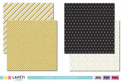 Four coordinating 12x12 scrapbook papers in yellow cream black and white