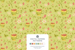 Download 9 Summer Strawberry Tea Seamless Pattern Digital Paper PNG JPG Digital Paper DTF Pattern Print Watercolor Clipart for kids