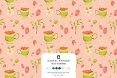 Download 9 Summer Strawberry Tea Seamless Pattern Digital Paper PNG JPG Digital Paper DTF Pattern Print Watercolor Clipart for kids