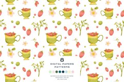 Download 9 Summer Strawberry Tea Seamless Pattern Digital Paper PNG JPG Digital Paper DTF Pattern Print Watercolor Clipart for kids