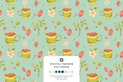 Download 9 Summer Strawberry Tea Seamless Pattern Digital Paper PNG JPG Digital Paper DTF Pattern Print Watercolor Clipart for kids