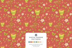 Download 9 Summer Strawberry Tea Seamless Pattern Digital Paper PNG JPG Digital Paper DTF Pattern Print Watercolor Clipart for kids