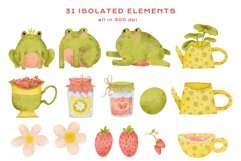 Download Strawberry Cute Frogs Jam Tea Animals Watercolor Clipart png for invitation t-shirt designs sublimation designs tumbler kids printable digital dtf art