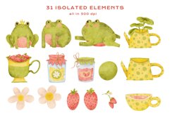 Download Strawberry Cute Frogs Jam Tea Animals Watercolor Clipart png for invitation t-shirt designs sublimation designs tumbler kids printable digital dtf art