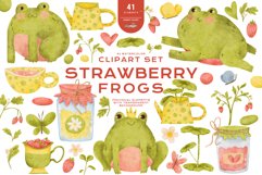 Download Strawberry Cute Frogs Jam Tea Animals Watercolor Clipart png for invitation t-shirt designs sublimation designs tumbler kids printable digital dtf art