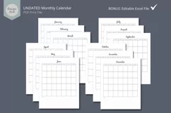UNDATED Monthly Calendar, BLANK Monthly Calendar with Notes Product Image 1
