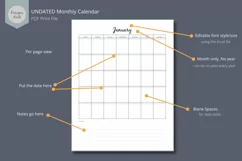 UNDATED Monthly Calendar, BLANK Monthly Calendar with Notes Product Image 2