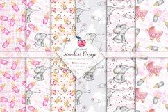 Baby Girl Digital Paper, baby elephant seamless pattern, 086 Product Image 1