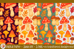 Mushroom Digital Paper, Autumn Woodland Patterns Product Image 1