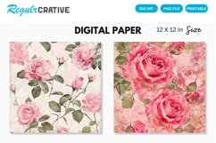 Watercolor Pink Roses Seamless Digital Paper, Roses Pattern Product Image 1