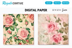 Watercolor Pink Roses Seamless Digital Paper, Roses Pattern Product Image 1