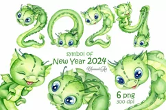 Chinese New Year 2024, Cartoon Green Baby Dragons, 2024 Cute Dragon clipart, Happy New Year of the Dragon, Baby Dragons PNG for planners, kids calendar