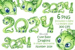 Chinese New Year 2024, Cartoon Green Baby Dragons, 2024 Cute Dragon clipart, Happy New Year of the Dragon, Baby Dragons PNG for planners, kids calendar