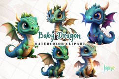 Baby Dragon Watercolor Sublimation Clipart Product Image 1