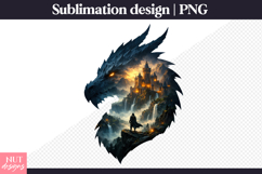 Dragon Head Fantasy Castle Silhouette Dragon Sublimation PNG Product Image 1
