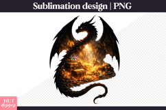 Dragon Guarding Treasure Silhouette Dragon Sublimation PNG Product Image 1