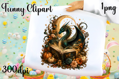 Vintage Fantasy Dragon Sublimation, Autumn Dragon Clipart Product Image 1