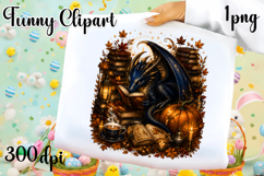 Vintage Fantasy Dragon Sublimation, Autumn Dragon Clipart Product Image 1