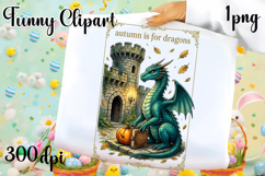Vintage Fantasy Dragon Sublimation, Autumn Dragon Clipart Product Image 1