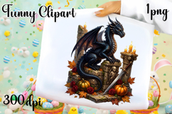 Vintage Fantasy Dragon Sublimation, Autumn Dragon Clipart Product Image 1