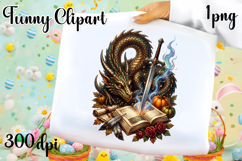 Vintage Fantasy Dragon Sublimation, Autumn Dragon Clipart Product Image 1
