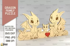 Dragon Family Puzzle SVG. Dragon Figurine Laser Cut Product Image 1