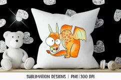 cute orange dragon illustration shown on a pillow