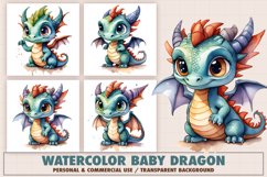 Watercolor baby dragon sublimation design Product Image 1