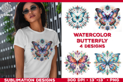 Watercolor Mandala Butterfly Sublimation Designs for T-Shirt Product Image 1