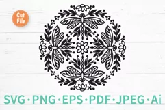 Dragonflies and Flowers Mandala Ornament SVG Cut File