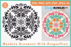 Dragonflies and Flowers Mandala Ornament SVG Cut File For Cricut And Silhouette