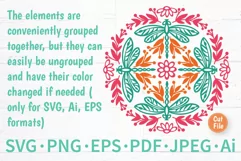 Dragonflies and Flowers Mandala Ornament SVG Cut File For Cricut
