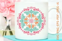 Dragonflies and Flowers Mandala Ornament SVG Cut File For Mug