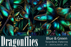Dragonfly Patterns, Blue Green Dragonfly Seamless Pattern, 1 Product Image 1