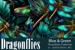 Dragonfly Patterns, Blue Green Dragonfly Seamless Pattern, 2 Product Image 1