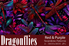 Dragonfly Patterns, Red Purple Dragonfly Seamless Pattern, 1 Product Image 1