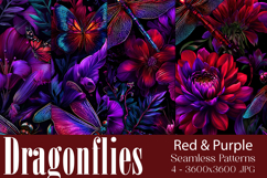 Dragonfly Patterns, Red Purple Dragonfly Seamless Pattern, 2 Product Image 1