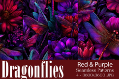 Dragonfly Patterns, Red Purple Dragonfly Seamless Pattern, 3 Product Image 1