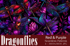 Dragonfly Patterns, Red Purple Dragonfly Seamless Pattern, 6 Product Image 1