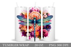Dragonfly Tumbler Design. Flowers Tumbler Sublimation Product Image 1